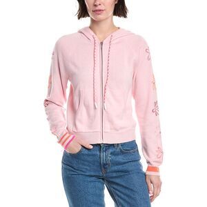 Wispr Womens Floral Embroidery Silk-Blend Hoodie, Pink